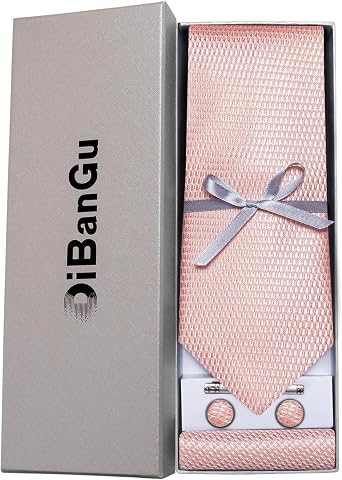 DiBanGu Plaid Ties for Men Silk Checkered Necktie and Pocket Square Cufflinks Tie Clip Set with Gift Box for Wedding Business