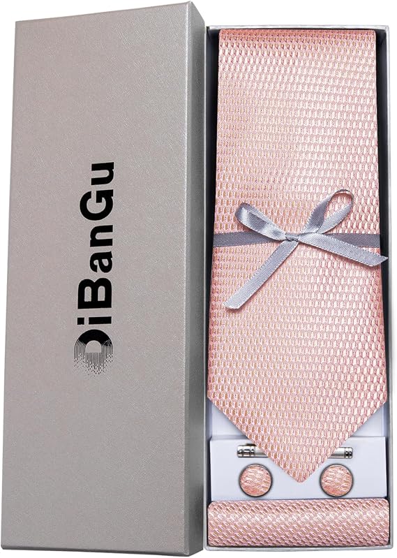 DiBanGu Plaid Ties for Men Silk Checkered Necktie and Pocket Square Cufflinks Tie Clip Set with Gift Box for Wedding Business