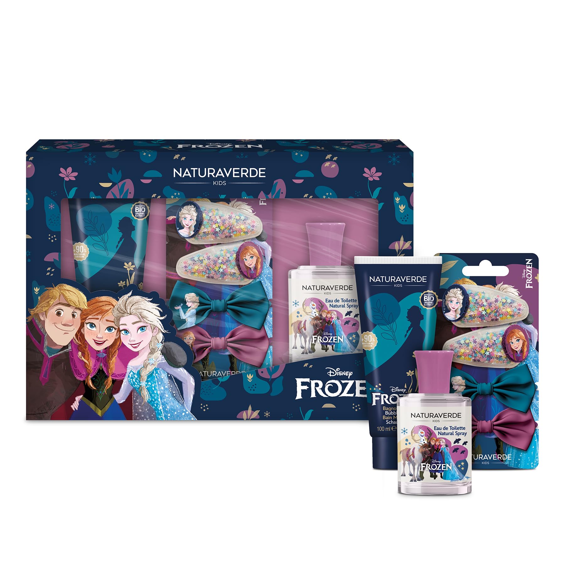 FROZEN | Frozen Gift Set, Profumo 30ml + Bagnoschiuma 100ml + Mollette Glitter - Set Elegante e Divertente per la Cura dei Più Piccoli
