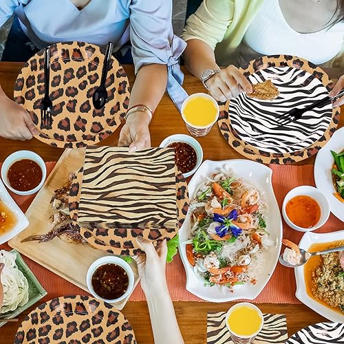 Miniatura 7 de DYLIVeS Paquete de 168 piezas de suministros de fiesta con estampado de animales del zoológico de safari, decoraciones de cumpleaños con temática de