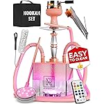 Rose Gold Hookah Set with Everything - Hookah Set 2 Hose with LED Base, Easy Setup, and Large Cloud Performance Hookah Machine - Premium Shisha 2 Hose for Home & Parties
