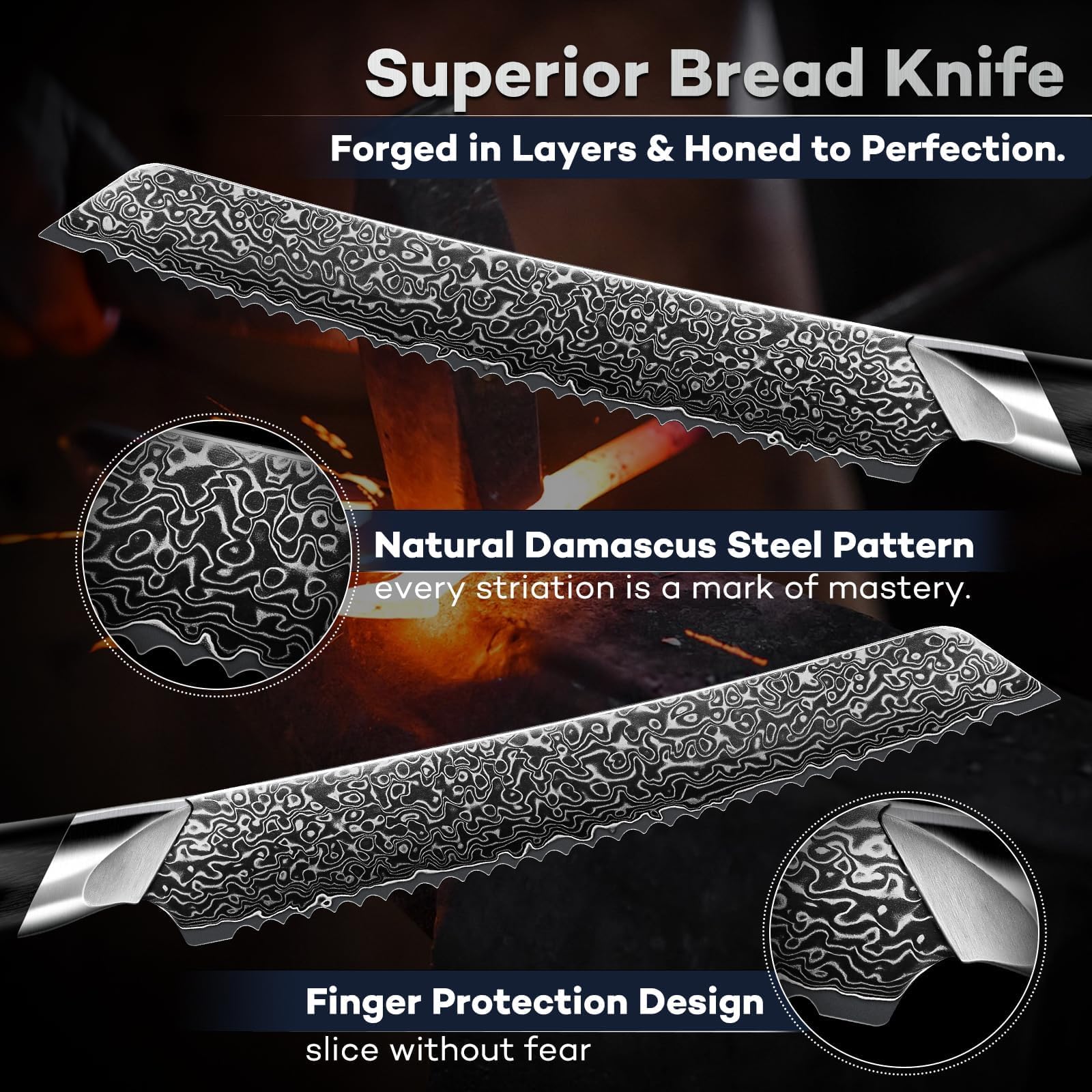 DRAGON RIOT Damas Couteau a Pain - Couteaux de Cuisine Professionnel avec Manche en Bois, Couteau pour Pain, Bagels, Gâteaux, pour Hommes et Femmes