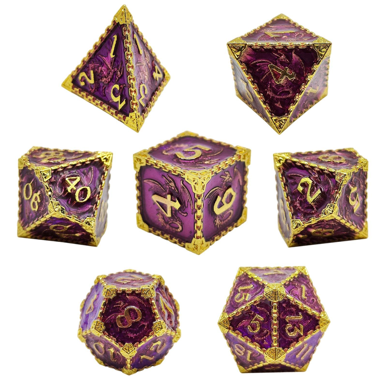 Zestaw kości do gry, 7 sztuk Wielościenny wielostronny zestaw akcesoriów do kasyna Rekwizyty Zaopatrzenie imprezy Odgrywanie ról dla DND dla dorosłych RPG, zielony (Color : Purple Golden)