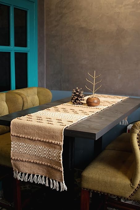 SLAZIE Premium Hand Woven Heat Resistant Cotton 4-6 seatertable Runner|Table Cloth|Table top|Table Linen|Table Decor for Dining Table|Centre Table|Coffee Table|Kitchen Table(14*72 inches)