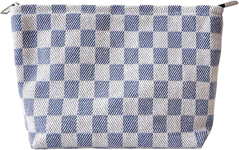 Necessaire de maquiagem itgowisa azul xadrez com zíper