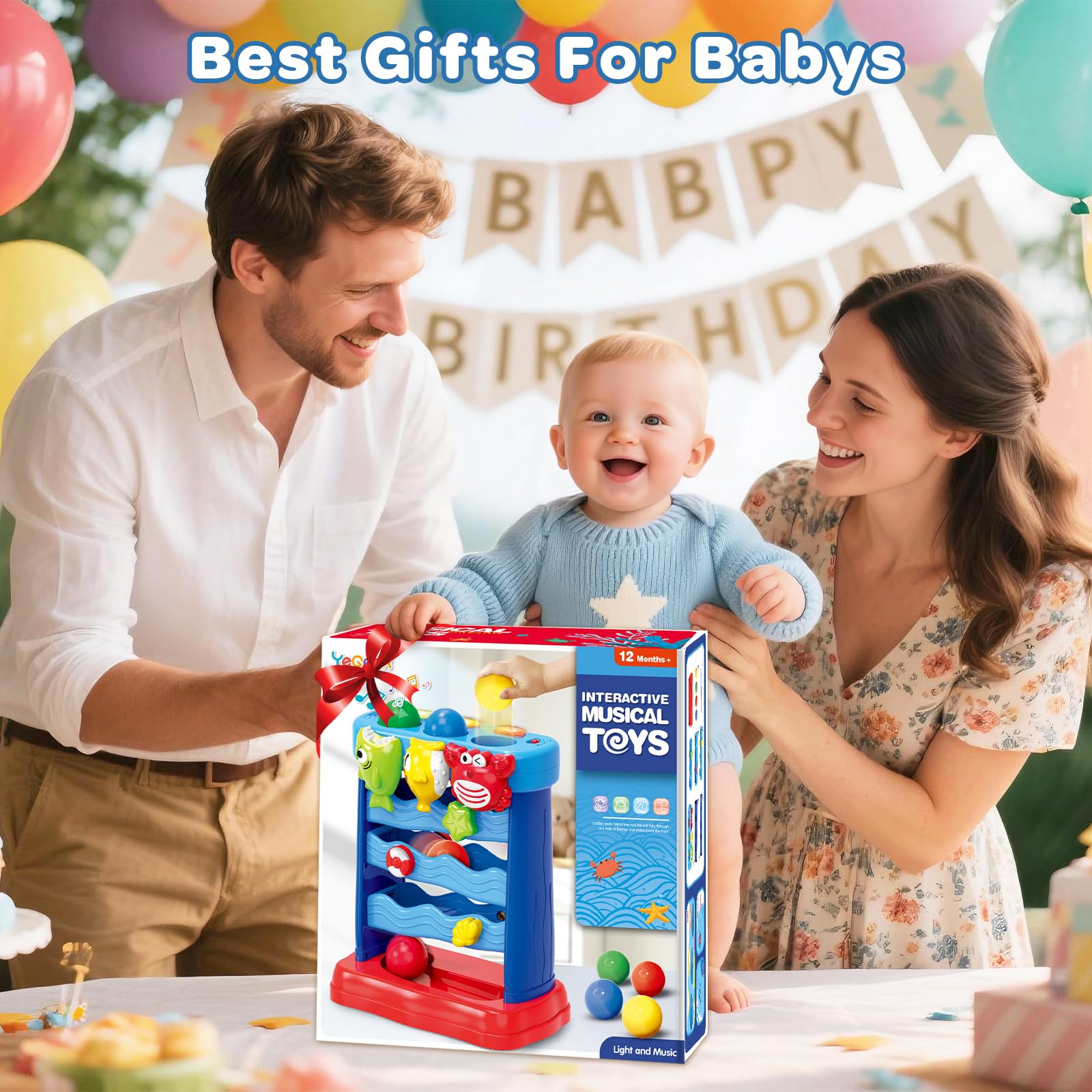 Toys for Toddlers 12-18 Months, Montessori Musical Toy for Baby 12-18 Months，Interactive Feeding Toy with Lights, Sensory Cause and Effect Game, Christmas Birthday Gifts for Boys Age 1-2 years old
