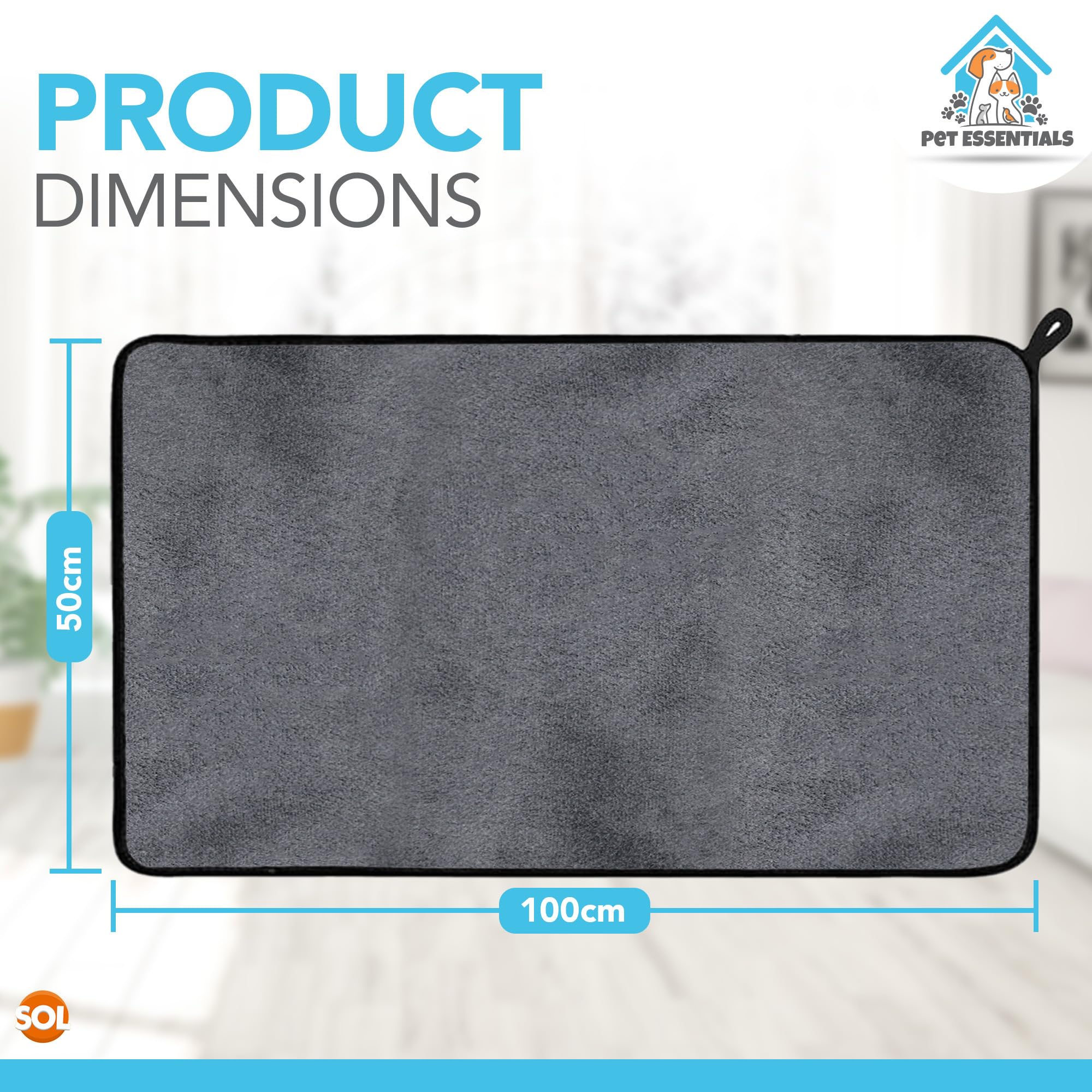 SOL Microfibre Towel for Dog 100cmx50cm Dog Towel for Drying Dogs Quick Dry Absorbent Pet Towels, Soft - Image 2