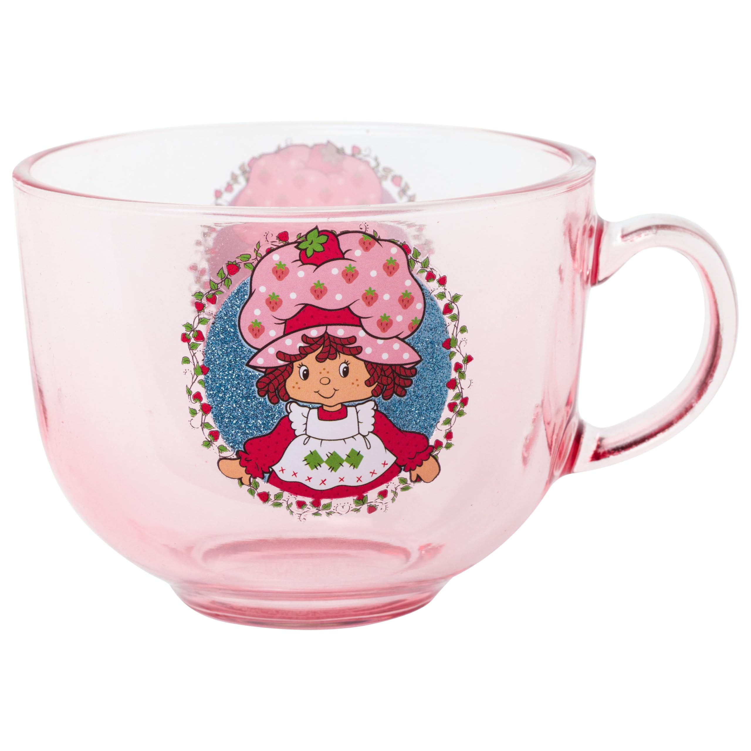 Silver Buffalo Strawberry Shortcake Strawberry Circle Frame Glitter 16oz Glass Coffee Mug