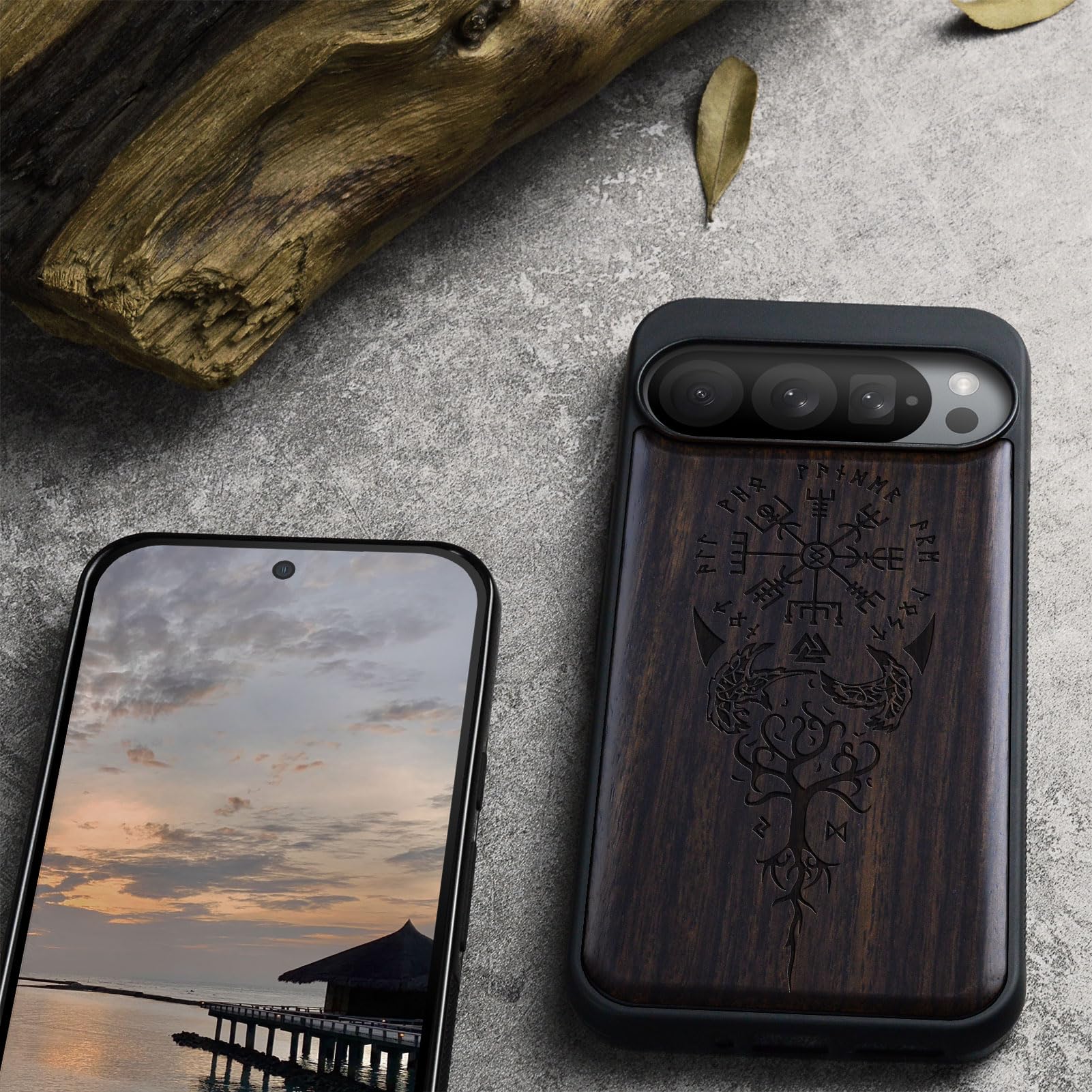 Carveit Wood Case For Pixel 8 Pro - Natural Walnut & Black TPU