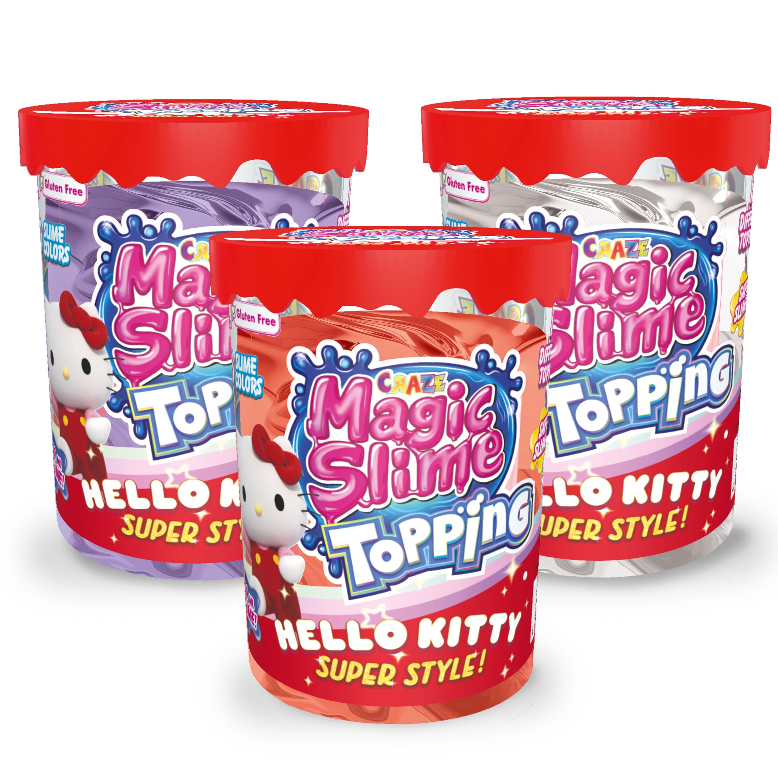 CRAZE MAGIC SLIME Topping Hello Kitty Fantasy Bundle of 3 - Slime Kit for Kids, 3x 70 ml Box with Glitter and Toppings, Putty Style slime Toy for Creative Play