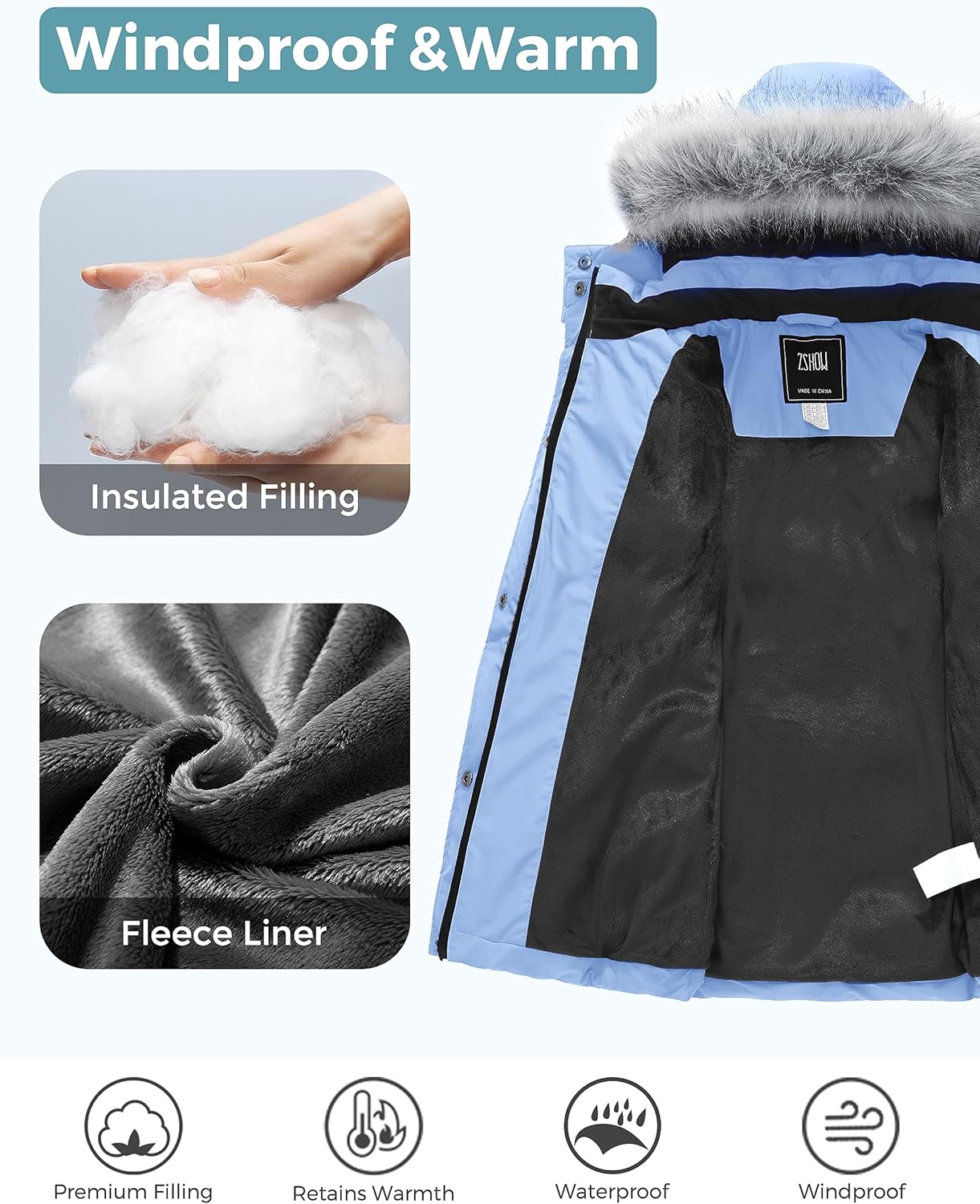 ZSHOW Girls' Winter Coat Long Hooded Parka Soft Fleece Puffer Jacket with Removable Hood - Image 4
