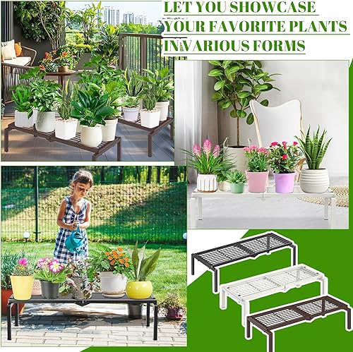 Miniatura 6 de Soporte de metal para plantas de 1 nivel para interiores y exteriores, soporte para múltiples macetas en maceta, estante para plantas, estantería de