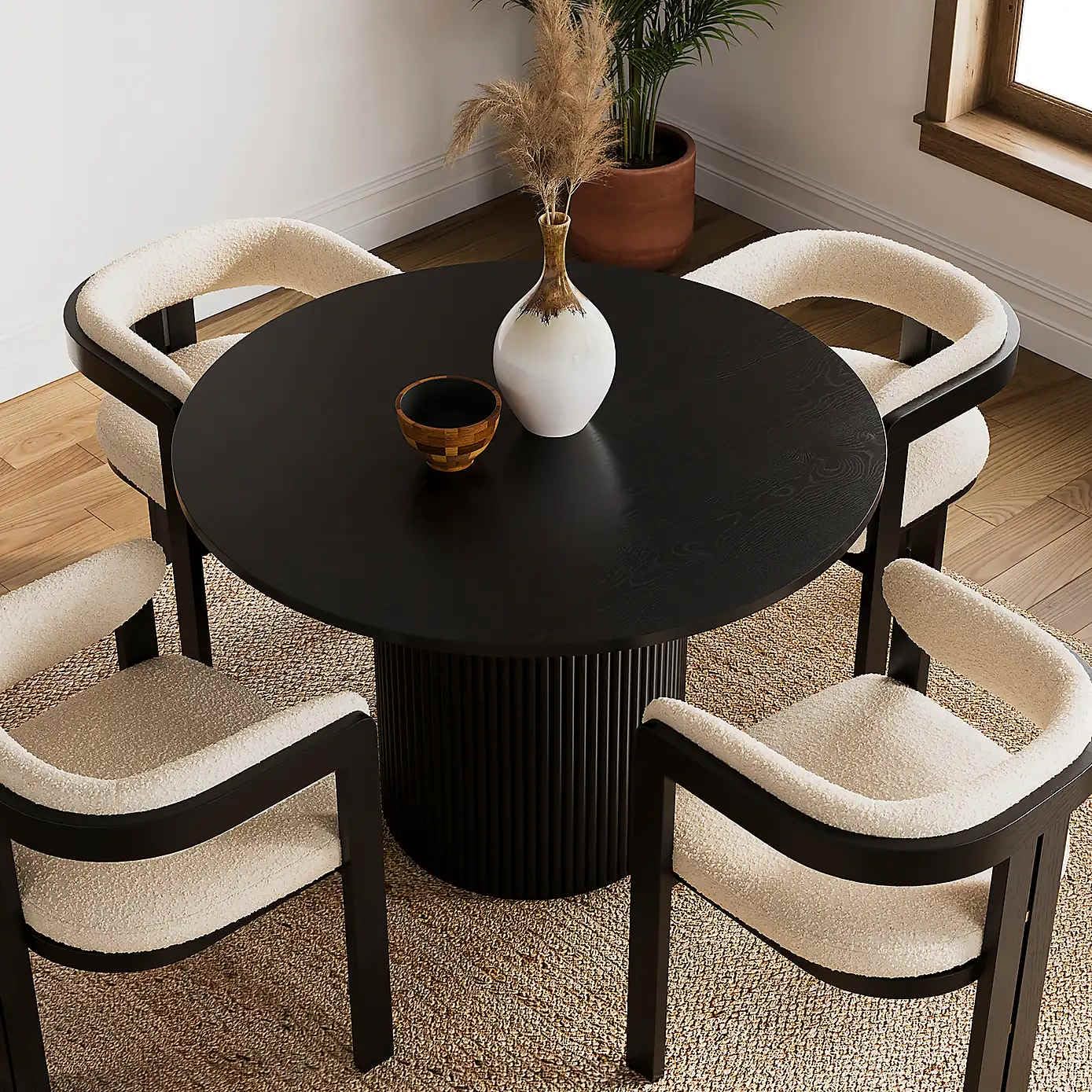 Solid Sheesham Wood Round Dining Table Set (4 Seater) | Wooden Dining Table Set for Dining Room (Black)-image-38