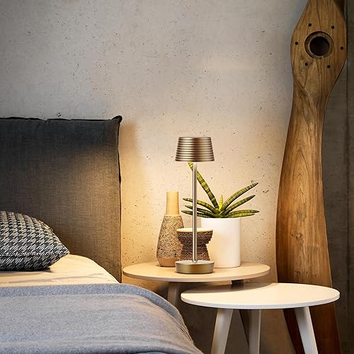 Miniatura 4 de SAKRINGT Lámparas de mesa inalámbricas recargables, luz LED de mesa para exteriores, funciona con batería de 6000 mAh, 3 colores de temperatura,