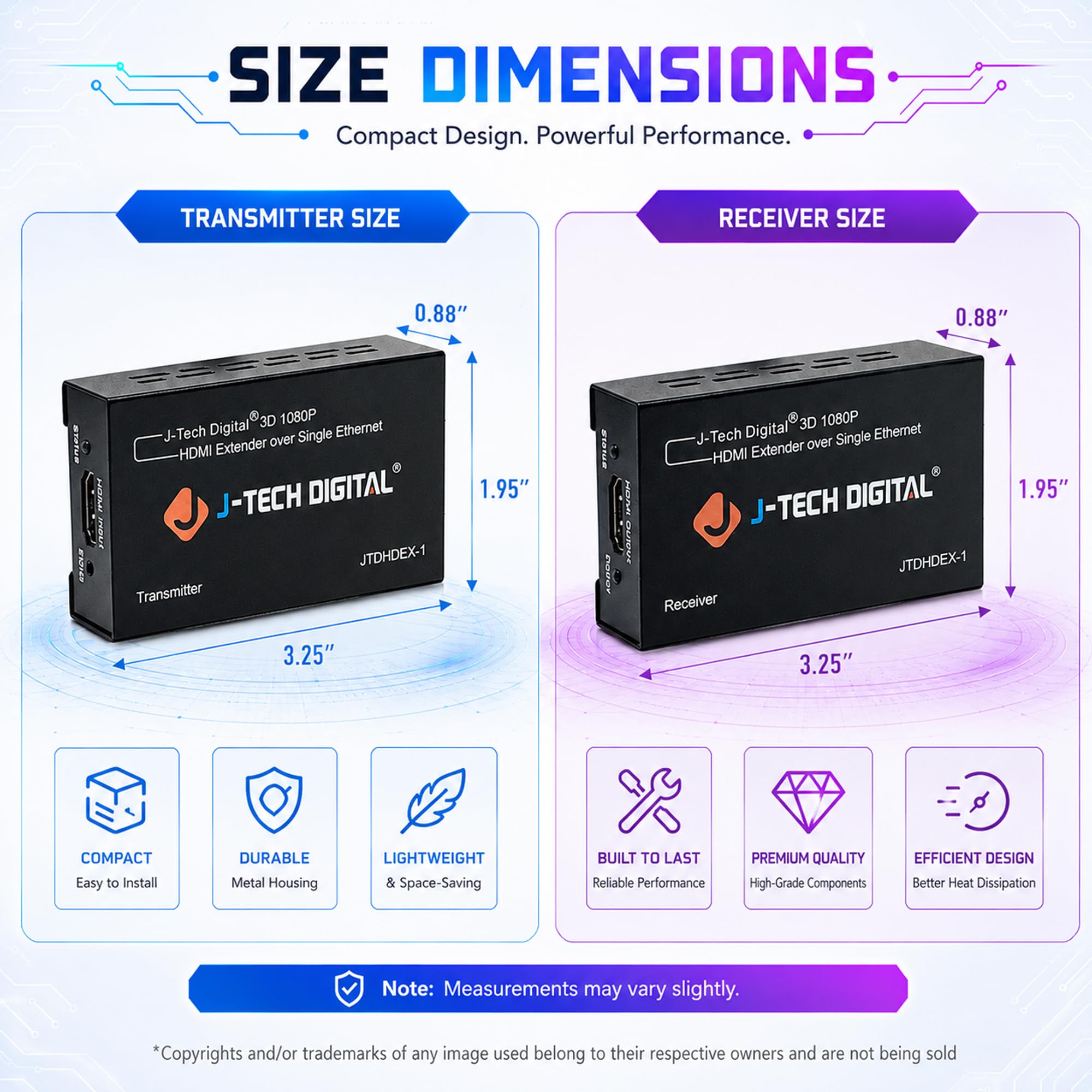 J-Tech Digital HDMI Extender over cat5e/6 1080P@200ft HDMI Balun Over Single Ethernet Supports EDID Copy Compatible with Dolby Digital DTS — Amazon image 2