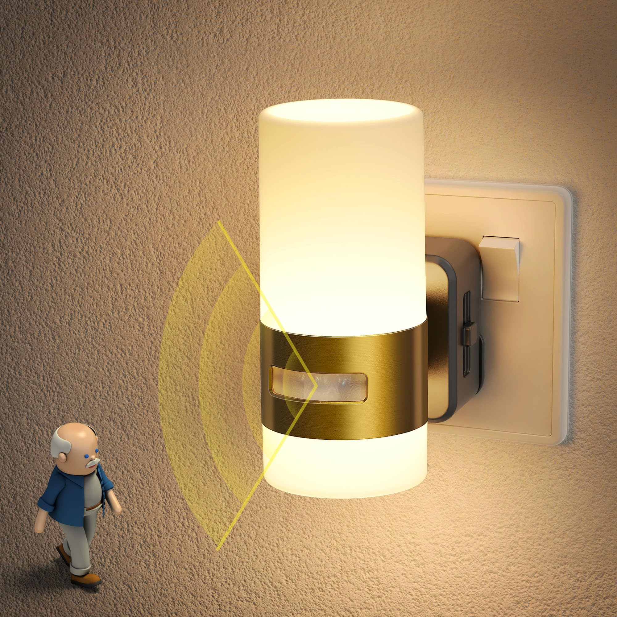 JandCase Motion Sensor Night Light Plug in Wall, Plug in Night Light Dimmable 0-100LM, 3000K Warm White