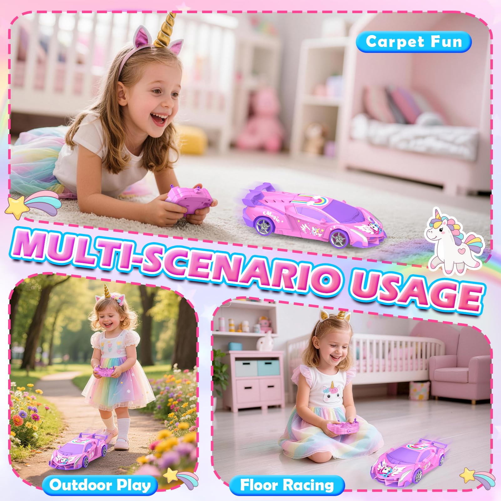 Unicornio Coche Teledirigido Niña, 2 en 1 Radiocontrol Transformar Coche RC 2,4GHz & Rotación 360°, Robot Unicornio Juguetes Niña 3 4 5 6 7 8 9 Años, Regalo Cumpleaños Navidad para Niños de Pascua