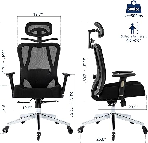 Miniatura 3 de Silla de oficina de 500 libras, silla de escritorio ergonómica de malla para personas pesadas, silla de oficina de gran tamaño con cojín de asiento