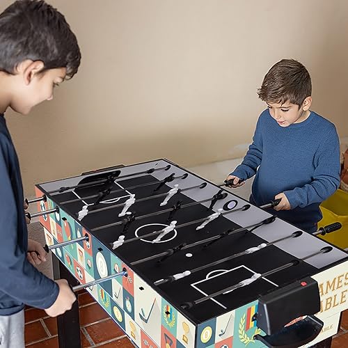 Miniatura 8 de HLC Mesa combinada de juegos multideportiva 4 en 1, mesa de billar, hockey aéreo, mini mesa de tenis de mesa, mesa de fútbol con patas plegables, 4