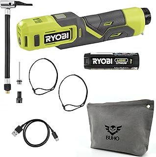 リョービインフレーター、USBリチウムバッテリー、Buhoジッパーツールポーチ付き高圧インフレーターバンドル - 最大100PSIまで膨張 - 自転車のタイヤ、スポーツボール、および類似製品に最適