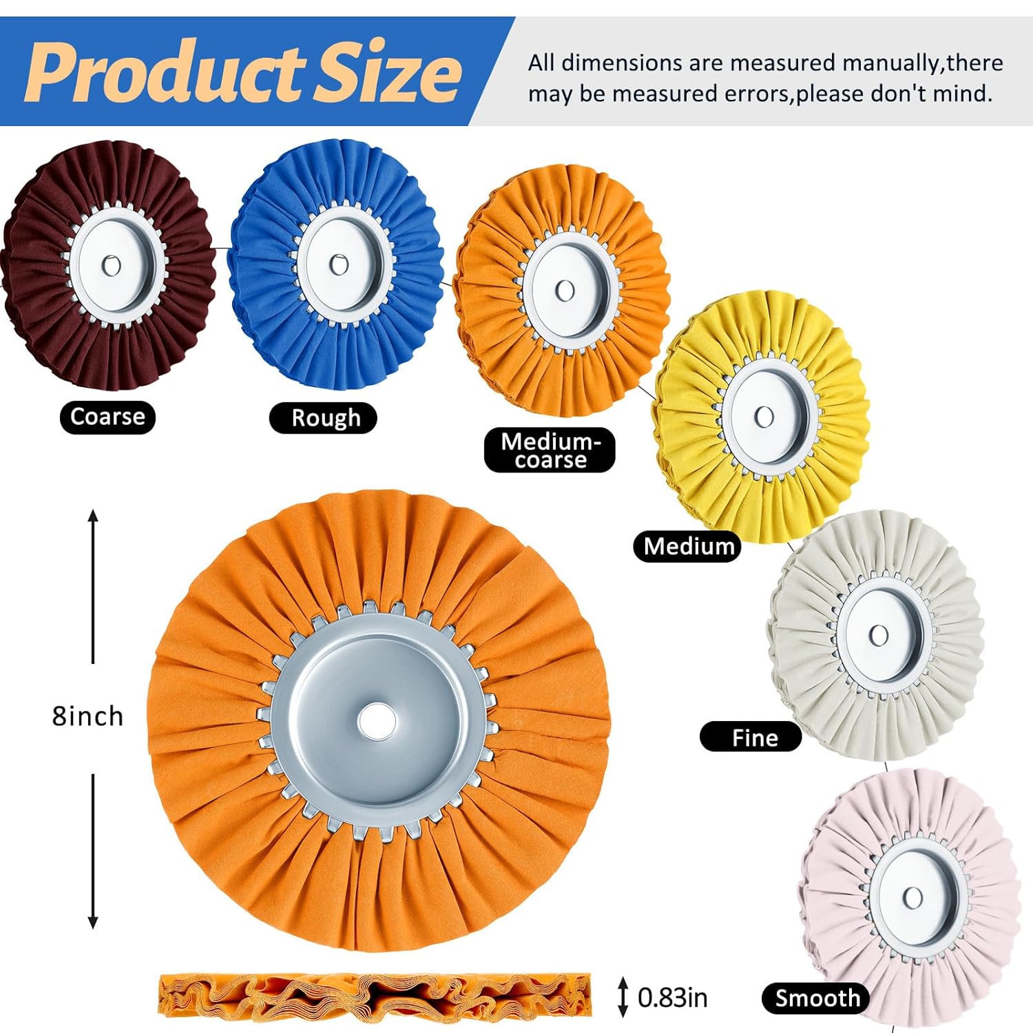 Amylove 8 Inch Airway Buffing Wheels Aluminum Wheel Polishing Kit in Diameter 5/8 Inch Arbor Hole, Polishing Compound and Metal Polish Kit for Angle Grinder(Vibrant Color,12 Pcs)