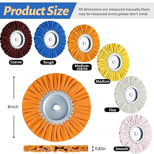 Miniatura 2 de Amylove Kit de compuesto de pulido de 12 piezas, 6 ruedas de pulido de 8 pulgadas, 6 piezas de compuesto de pulido de 58 pulgadas, orificio de eje