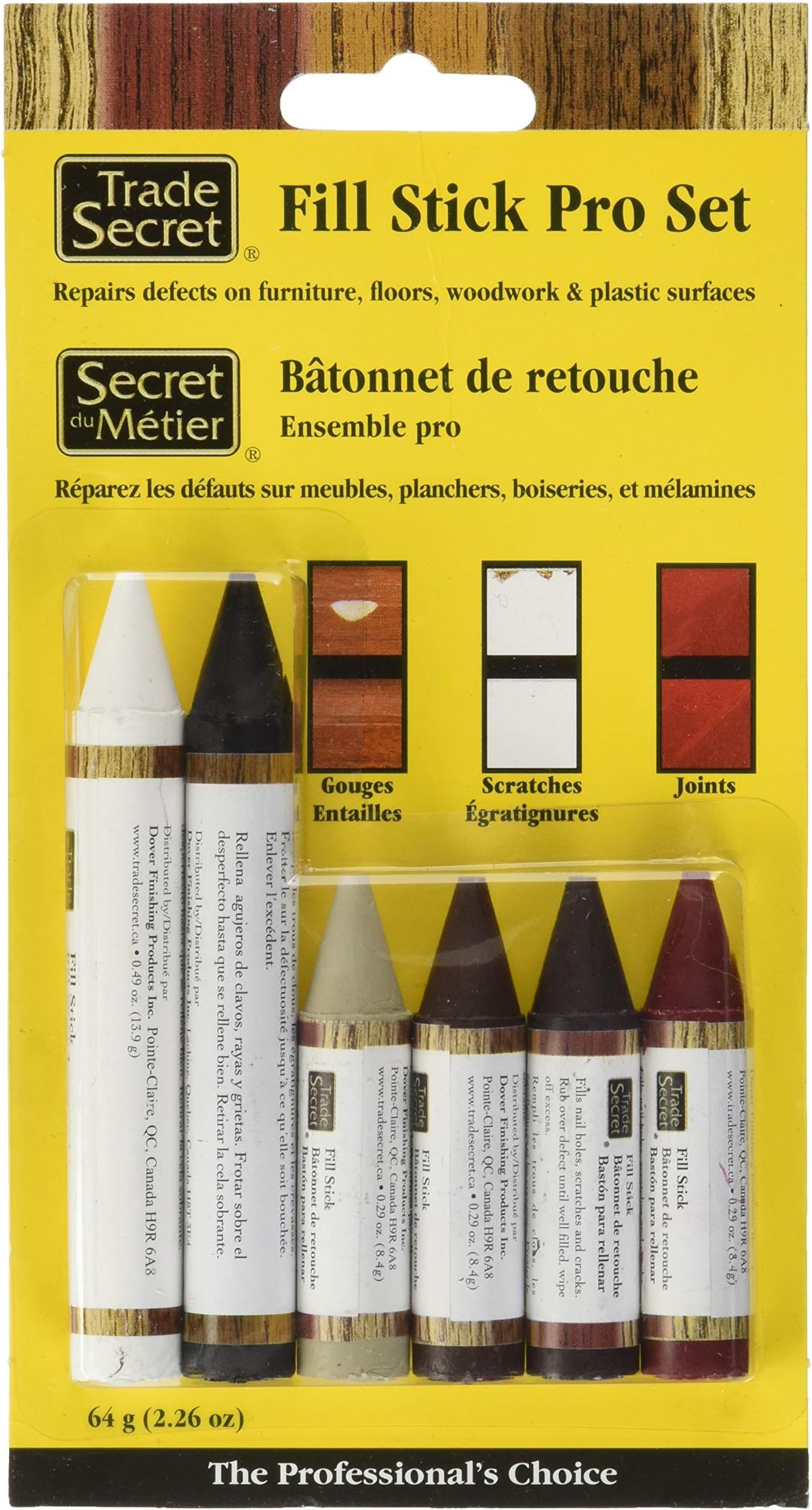 Trade SecretWood Scratch Repair Fill Stick for Various Surfaces (Set of 6), Great for Touch-Ups and Repairs on Hardwoods Floors, Furniture, Cabinets and Plastic Surfaces.