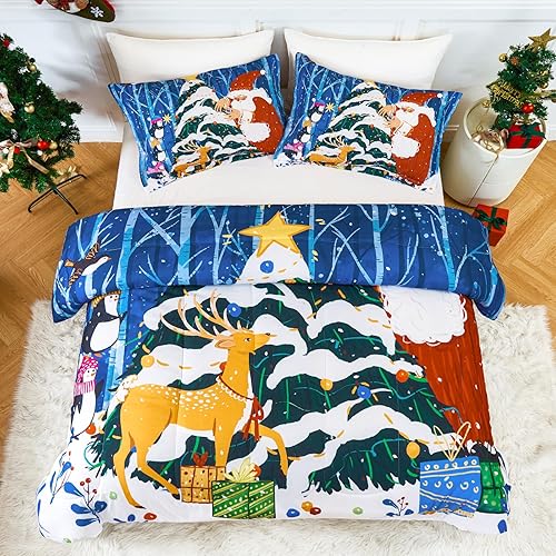 Miniatura 4 de YIYEA Juego de edredón para niños tamaño matrimonial, edredón de Navidad, bonitos juegos de ropa de cama de Navidad para niñas y niños, ligero,