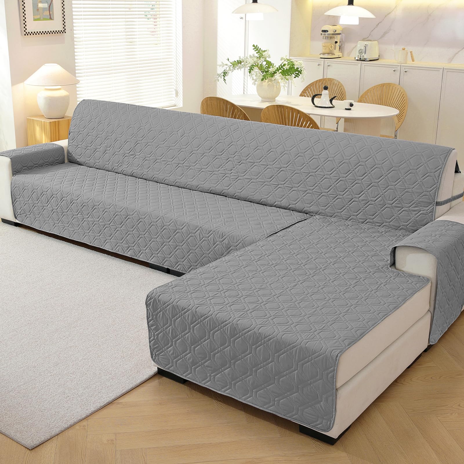 YSTELLAA Fundas para Sofa Chaise Longue 3 Plazas, Funda Sofá Chaise Longue Izquierdo/Derecho Universal Reversible, Impermeable Funda Sofa Rinconera, Sofa Cover Forma De L, Gris Claro
