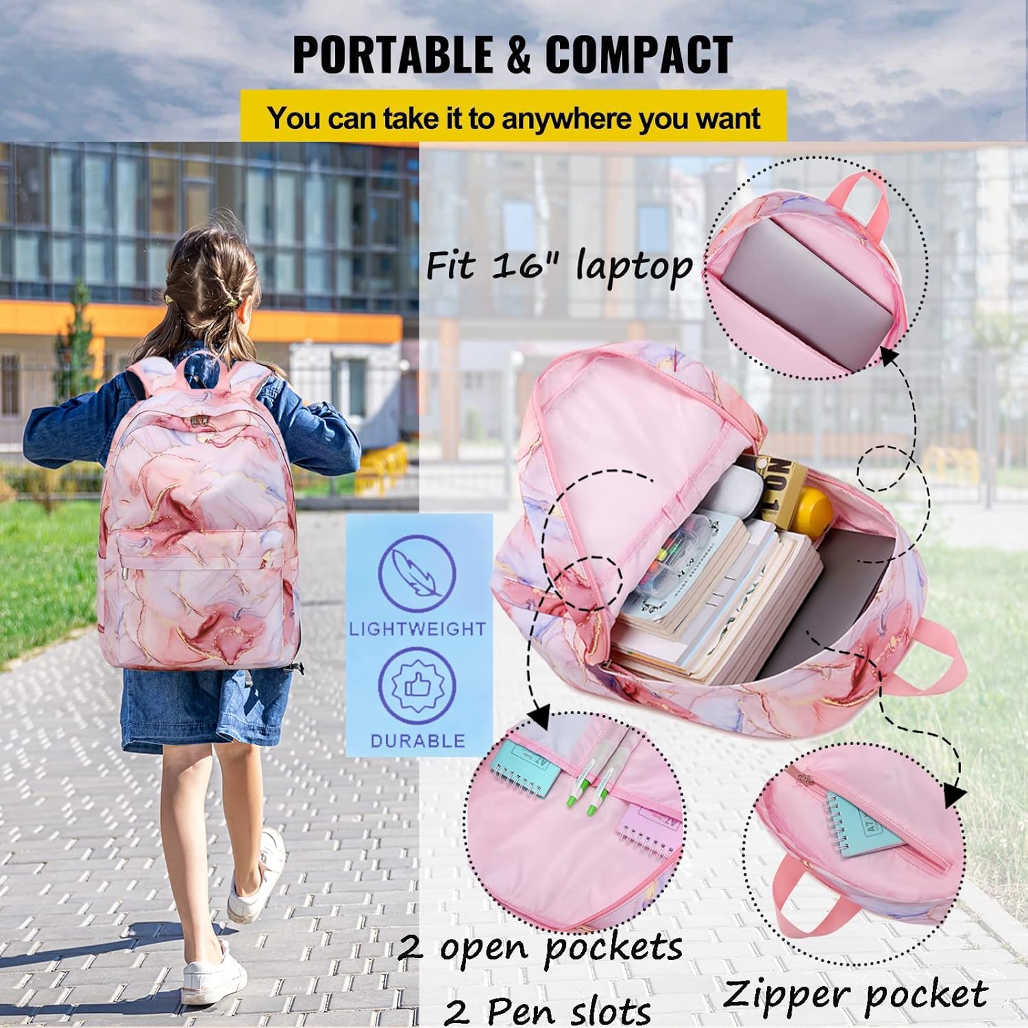 Jumpopack Backpack for Girls School Backpacks for Girl School Bag for Kids Bookbag Teen Girls Backpack with Lunch Box