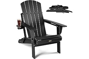 Composite Adirondack Folding Chair With Cup Holder in Black
