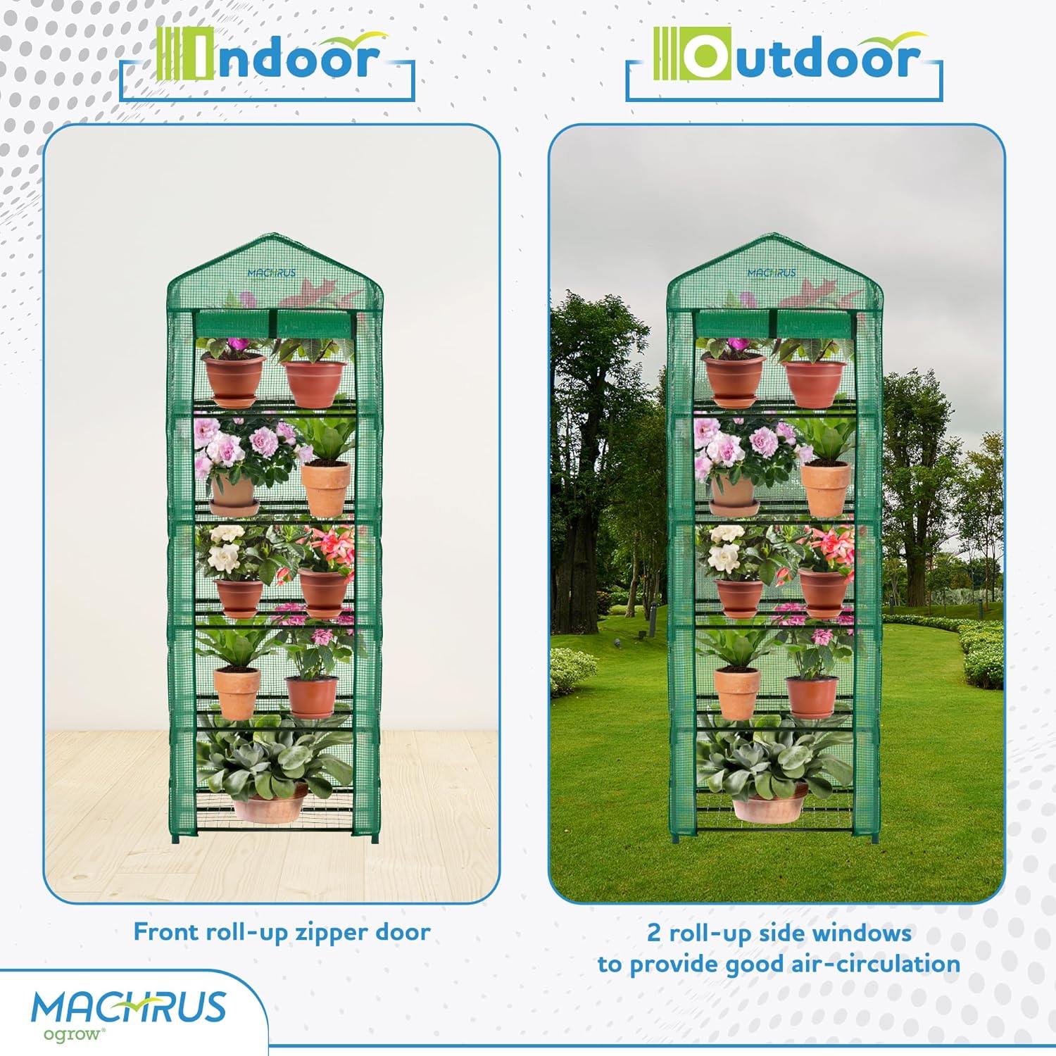 Machrus Ogrow Mini Portable Greenhouse with Cover and 5 Tier Shelves