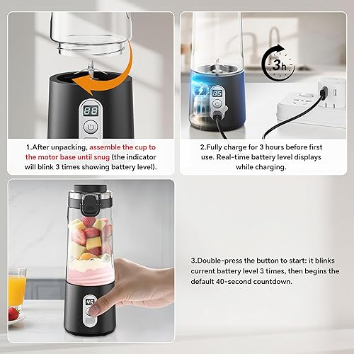 Miniatura 4 de Taza eléctrica portátil para jugo, estilo de bebida directa, carga USB, mini licuadora inalámbrica de batidos, pantalla de batería, verduras,