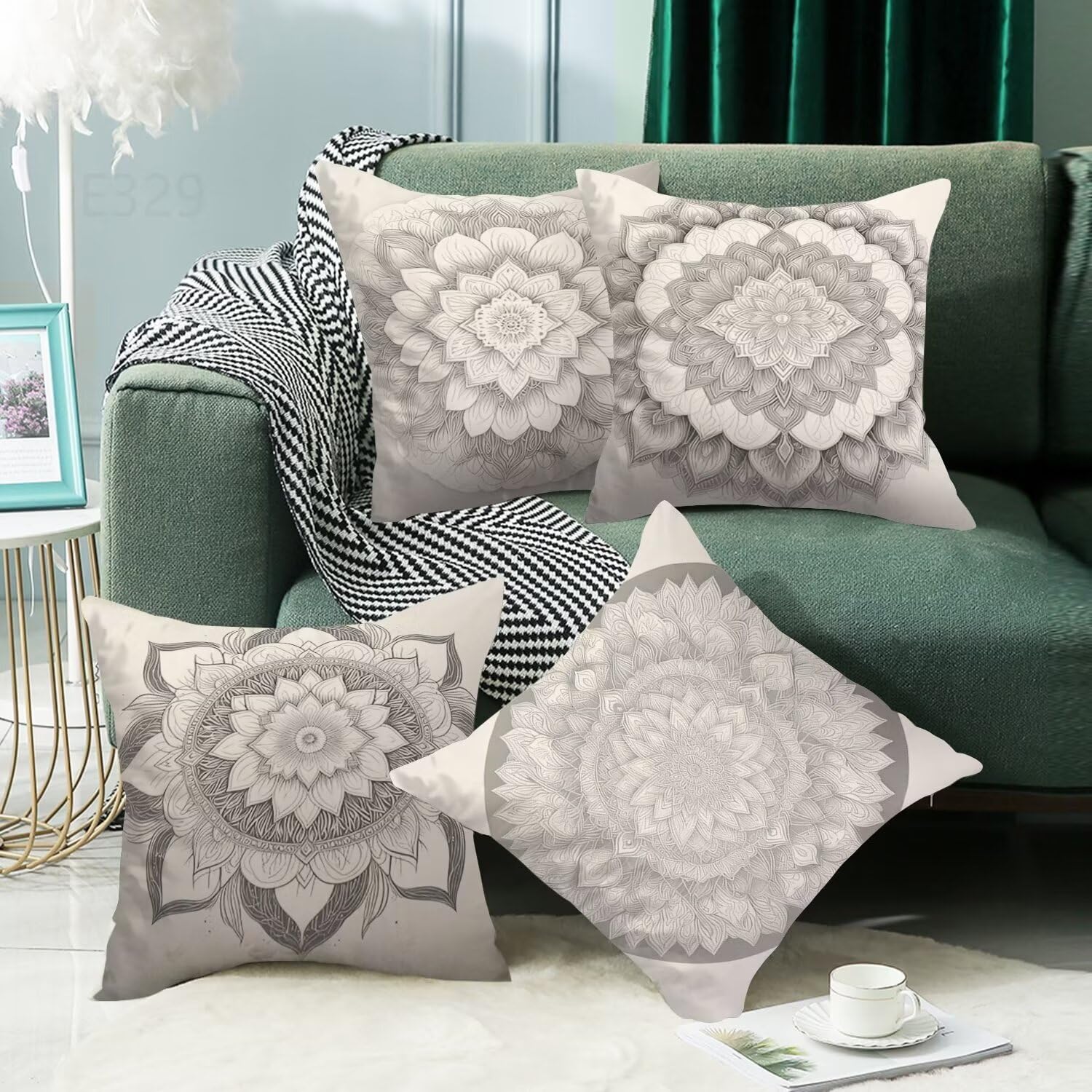 Grigio chiaro Federe Cuscini Divano 50x50cm,4 Pack Europa settentrionale Estate Esterno Cuscini per Divano,Doppio Lato Quadrato Morbido Cuscini Divano,per Divano Soggiorno Dekoration Cuscino LY-329