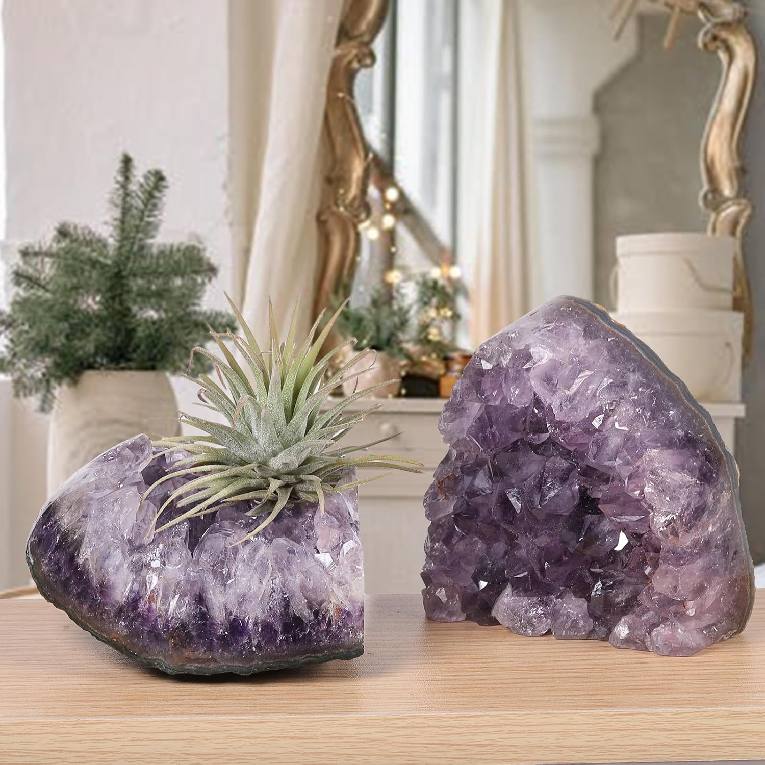 Sportmusies Natural Amethyst Cluster Specimen Home Desk Decoration, Irregular-Shaped Raw Geode Crystal for Meditation Healing, 2.36-4.72 inches