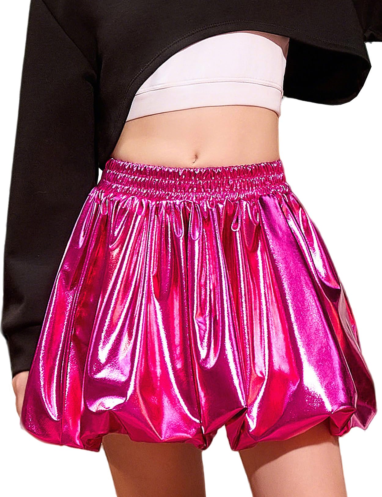 Perfashion Girls Bubble Skirt Metallic Puff Balloon Cute Mini Skorts Dance Outfits with Shorts 4-13Y