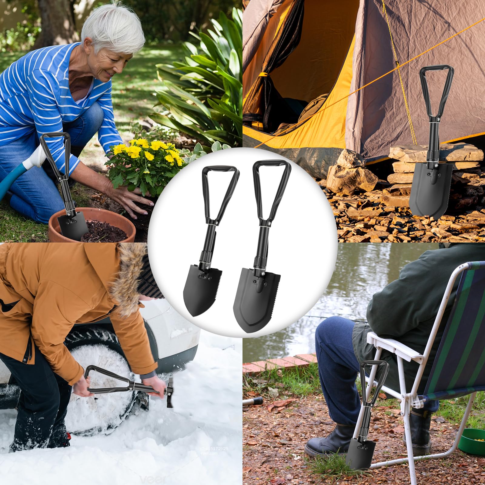 Pelle Pliante Multifonction SolaGarden - Noir - Pour Camping, Pêche, Survie - 60 Cm