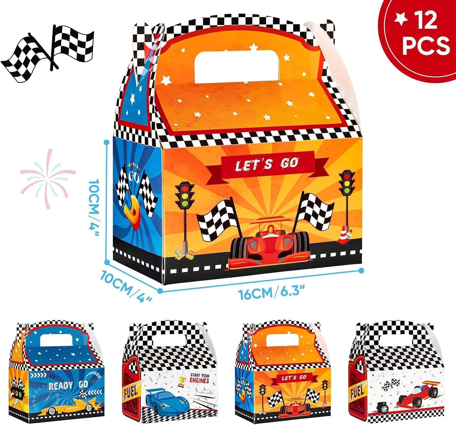 WERNNSAI 12Pcs Race Car Party Favor Boxes for Car Birthday Party Supplies image 2