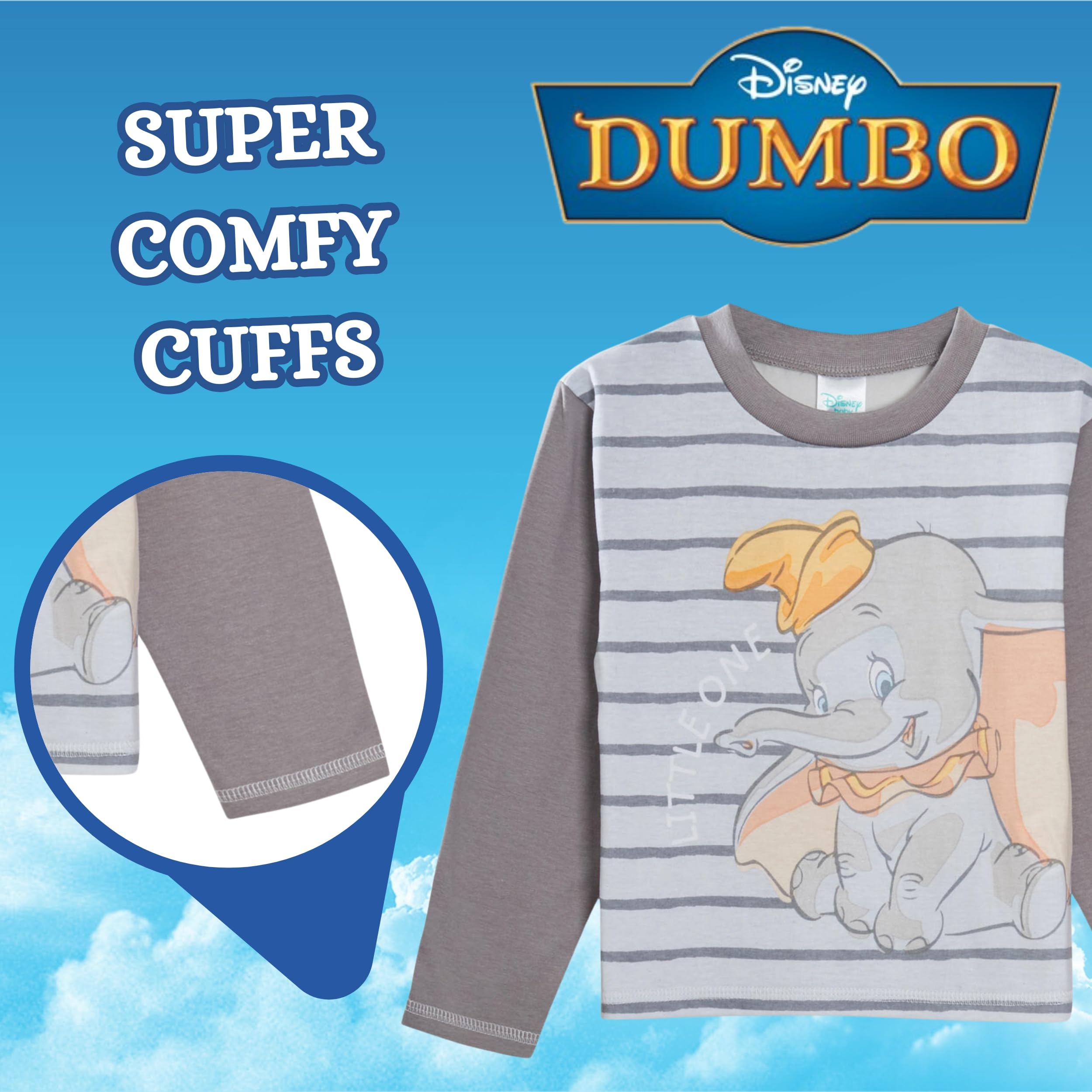 Disney Dumbo Ensemble de pyjama pour bébé garçon fille Unisexe Pyjama pour tout-petit avec motif personnage, ensemble de nuit 2 pièces sans chaussons