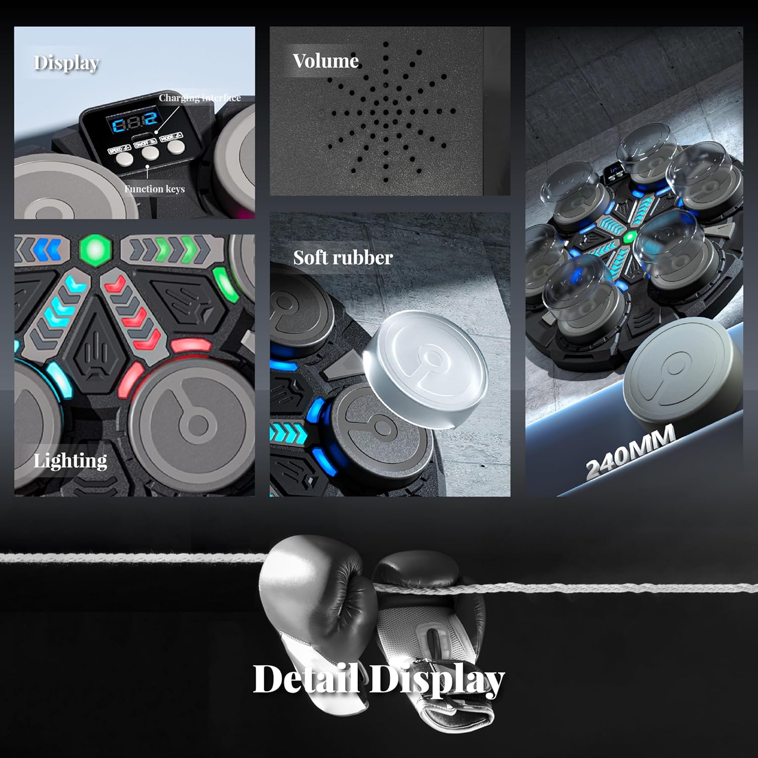 Music Boxing Machine for Kids—Bluetooth Wall Mounted Punching Workout Equipment with Rhythm Lights & Gloves, Sport Toys Gifts for 6,7,8,9,10+ Year Old Boys Girls Home Funny Exercise - Image 6