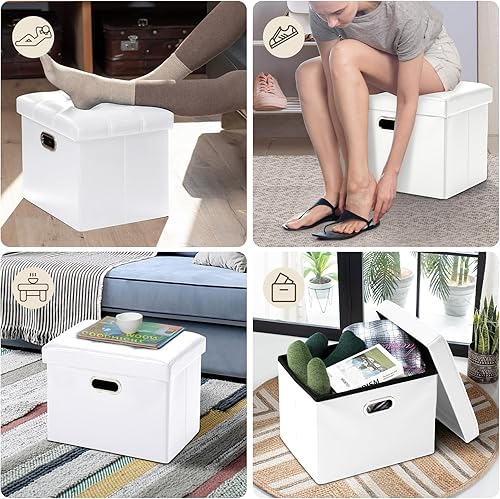 Miniatura 67 de COSYLAND - Reposapiés u otomano con almacenamiento plegable de piel, con agujero para agarrar, para habitación, tamaño pequeño, rectangular, 17 x 15