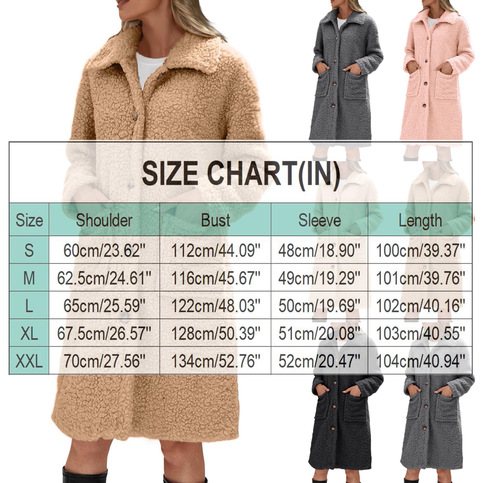 Generisch Winterjacke Damen Warm Teddyjacke Mit Knöpfen Wintermantel Lang