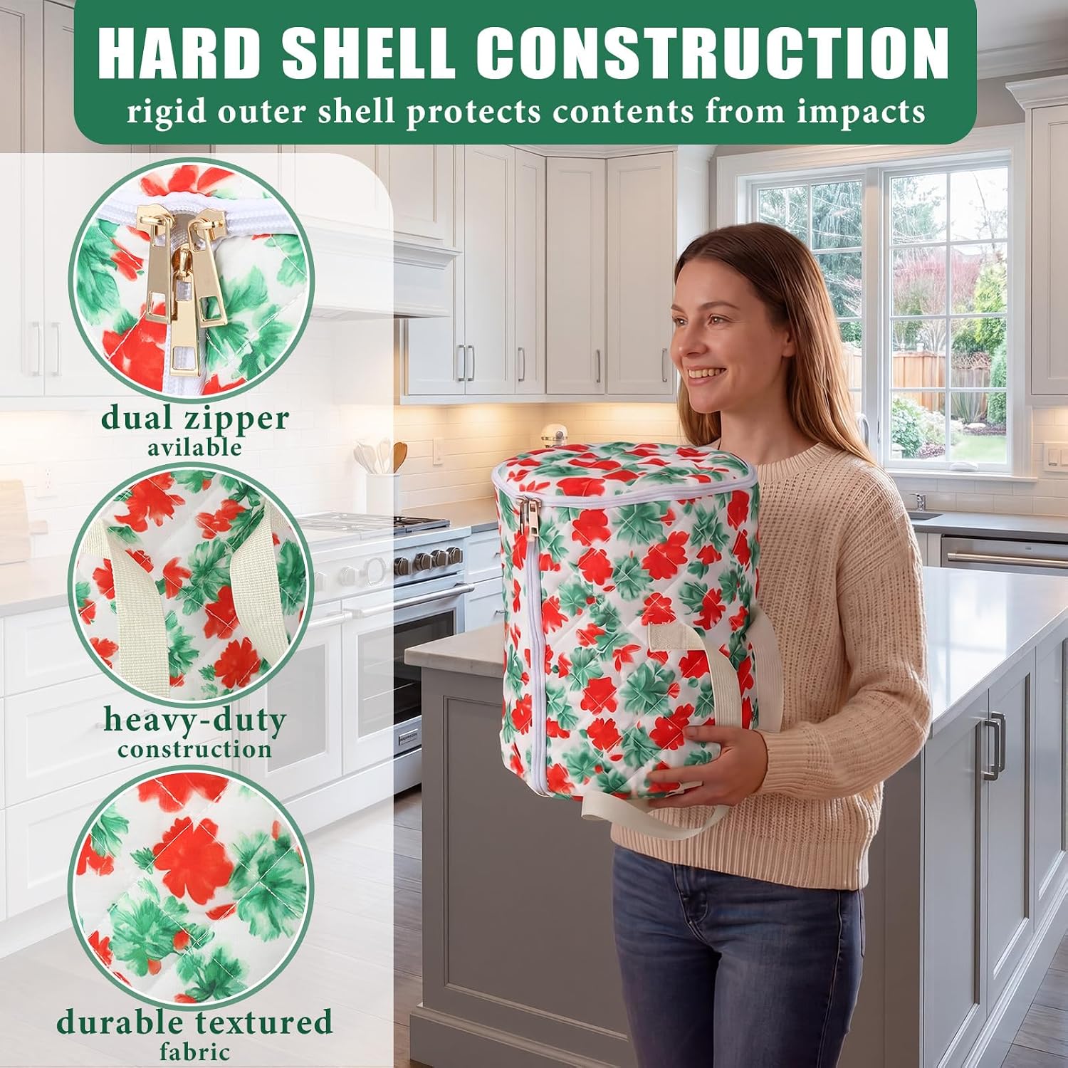 Domensi 2 Pcs Plate Storage Container 11.8" x 9" Flower China Storage Containers, Geranium Dish Bag Protectors Plate Organizer with Carry Handles, Ideal for Kitchen Organization Picnic Moving Supplies