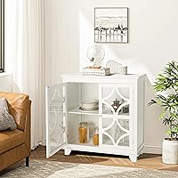 Vista 2 de Giantex Aparador de buffet, armario de cocina independiente con estante ajustable, 2 puertas decorativas de vidrio, organizador de almacenamiento