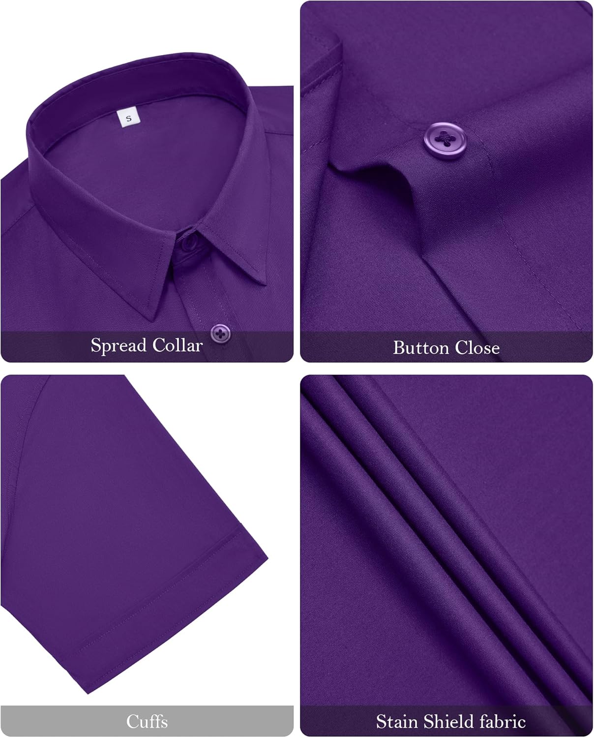 siliteelon Womens Stain Shield Dress Shirts Wrinkle Free Short Sleeve Solid Tops Blouses Button Down Shirts - Image 6