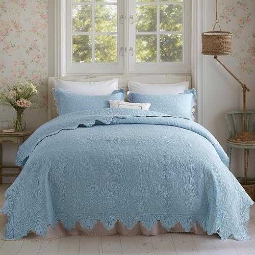 Miniatura 1 de Brandream Juego de edredón de lujo tamaño Queen con acolchado de algodón desgastado, antiguo