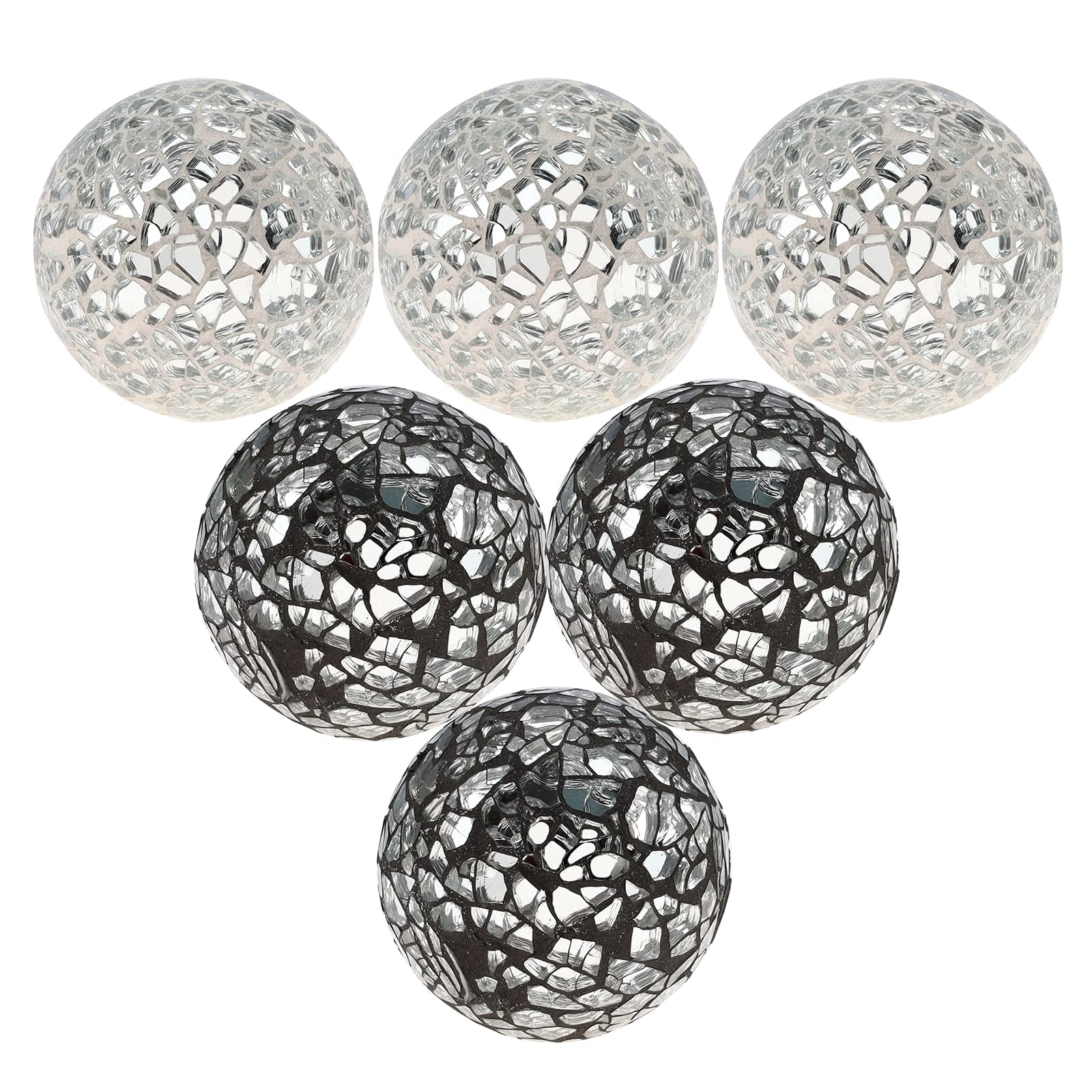 Kepfire 6Pack Decorative Balls for Bowl,2.4 Inch Mosaic Orbs Decorative Balls,Small Balls for Centerpiece Bowls,Vases,Wedding Party Decoration-Silver?Black
