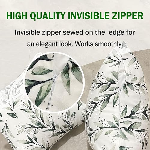 Miniatura 4 de Juego de 2 fundas de almohada de hoja de olivo de 18 x 18 pulgadas, fundas cuadradas decorativas de felpa blanca y verde, fundas modernas para