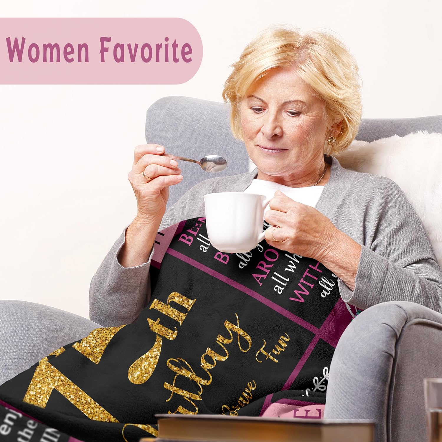 Lcobion 75th Birthday Gifts for Women, Gifts for 75 Year Old Woman, 75th Birthday Decorations Women, Perfect Present 75 Year Old Females, 75th Birthday Blanket 50" X 60" - Image 2