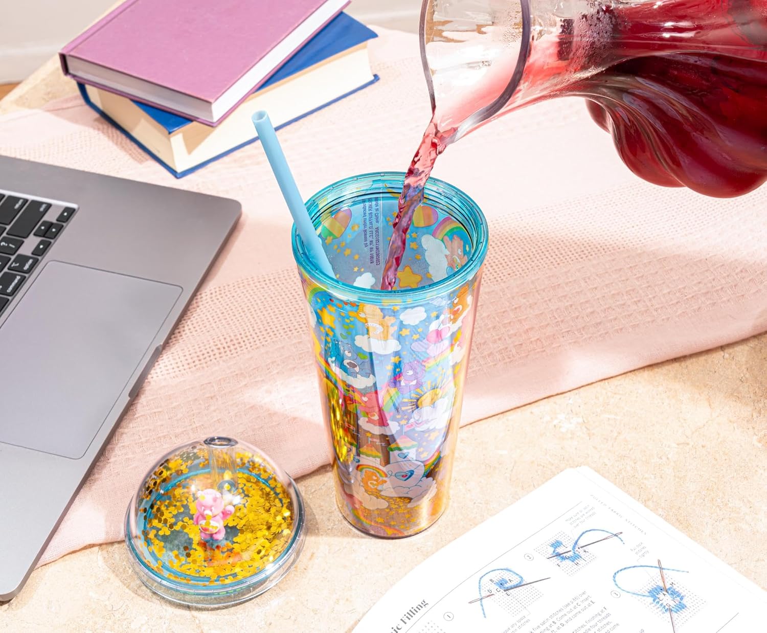 Silver Buffalo Care Bears Featuring Love-A-Lot, Friend, Good Luck, Tenderheart, Grumpy, Cheer, and Bedtime Bear Dome Glitter Top Travel Tumbler, 24 Ounces - Image 8